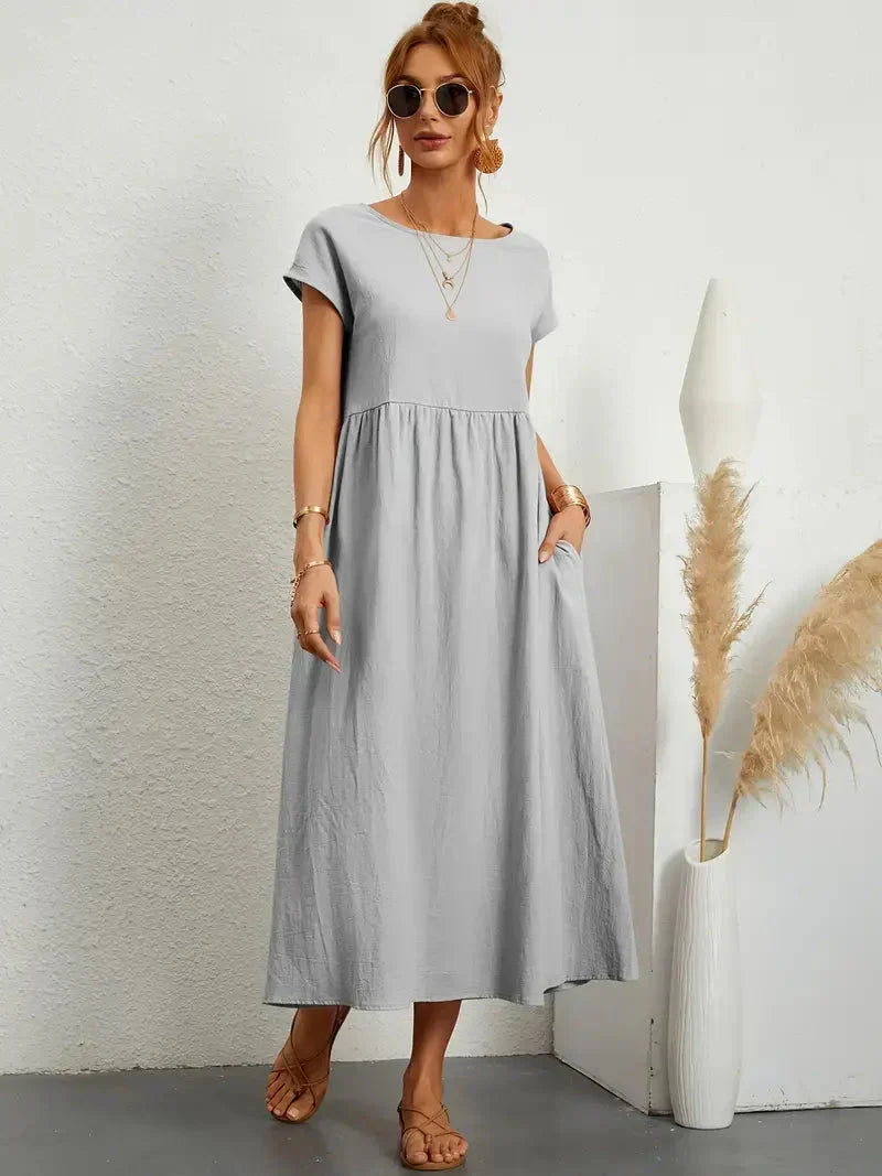 Melody Long Dress Woman – Lightweight Summer Dress in Blended Cotton with Elegant Cut & Timeless Style
