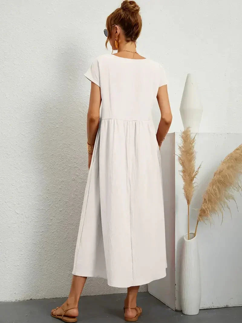 Melody Long Dress Woman – Lightweight Summer Dress in Blended Cotton with Elegant Cut & Timeless Style