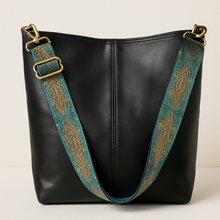 Caroline Bucket Bag Woman – Smooth Vegan Leather with Embroidered Shoulder Strap & Bohemian Chic Style