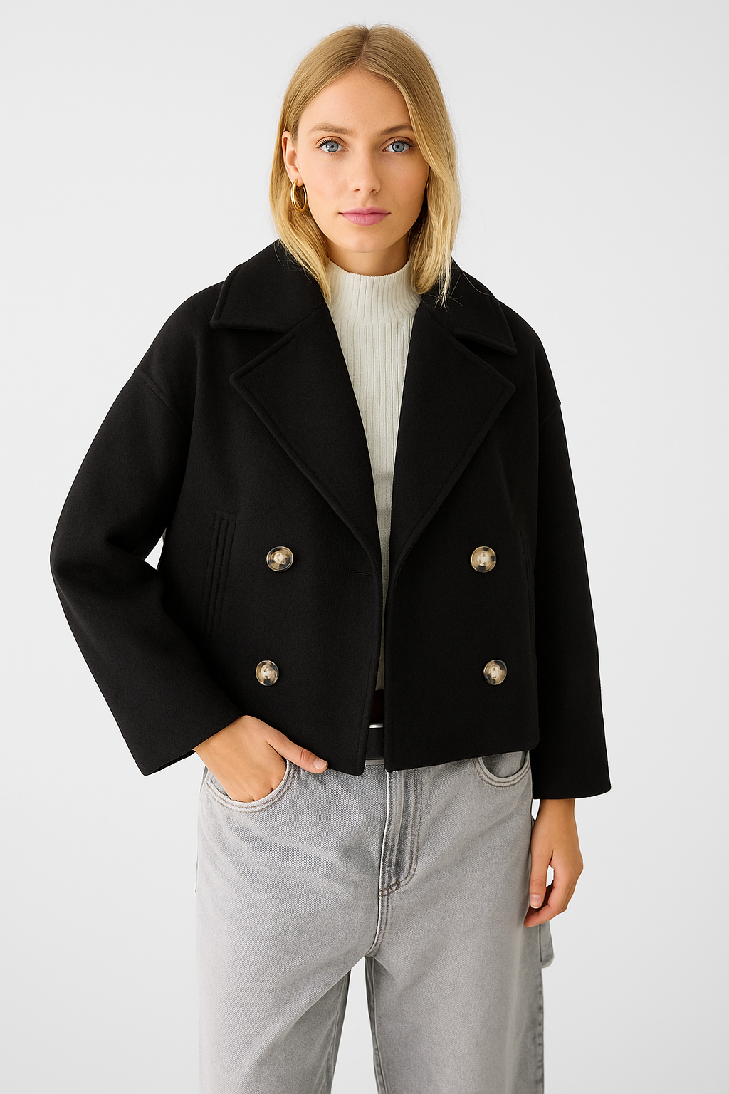 Noëlle Women's Short Coat Double Breasted – Wool Blend & Elegant Style