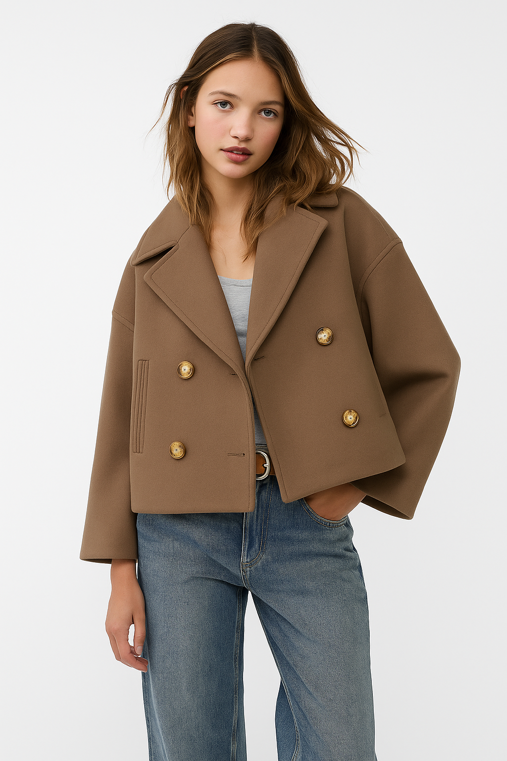 Noëlle Women's Short Coat Double Breasted – Wool Blend & Elegant Style