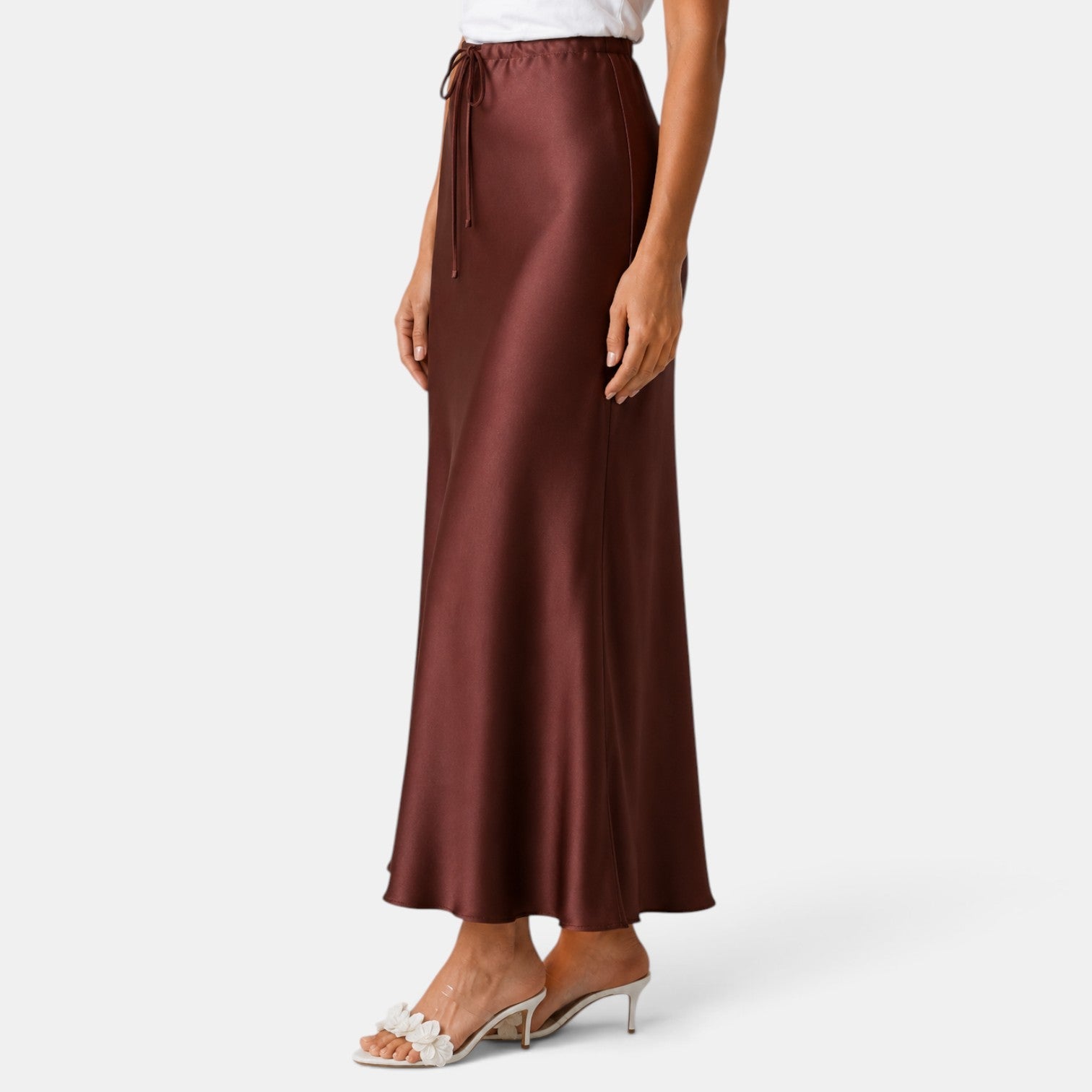 Women's Long Satin Skirt with Drawstring