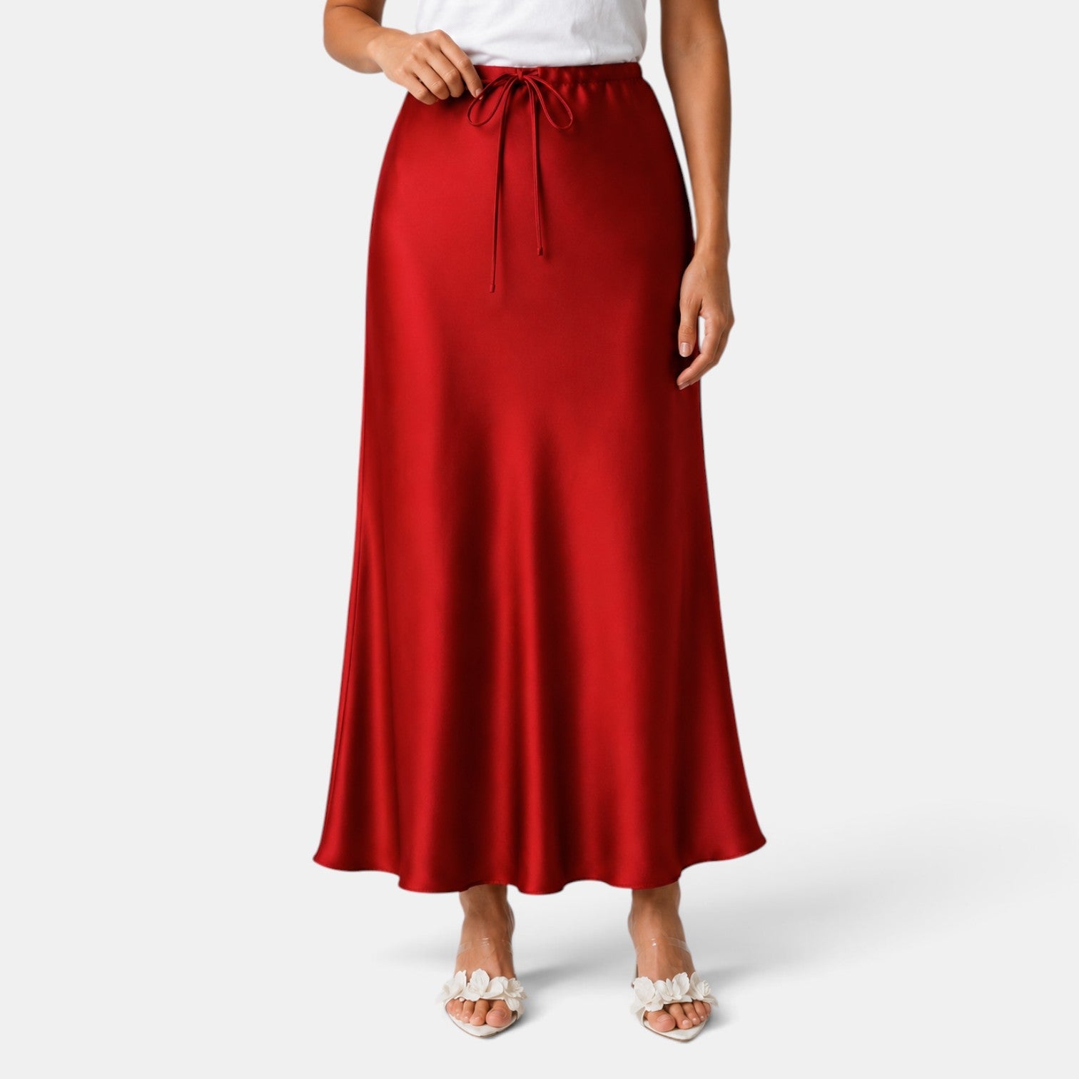 Women's Long Satin Skirt with Drawstring