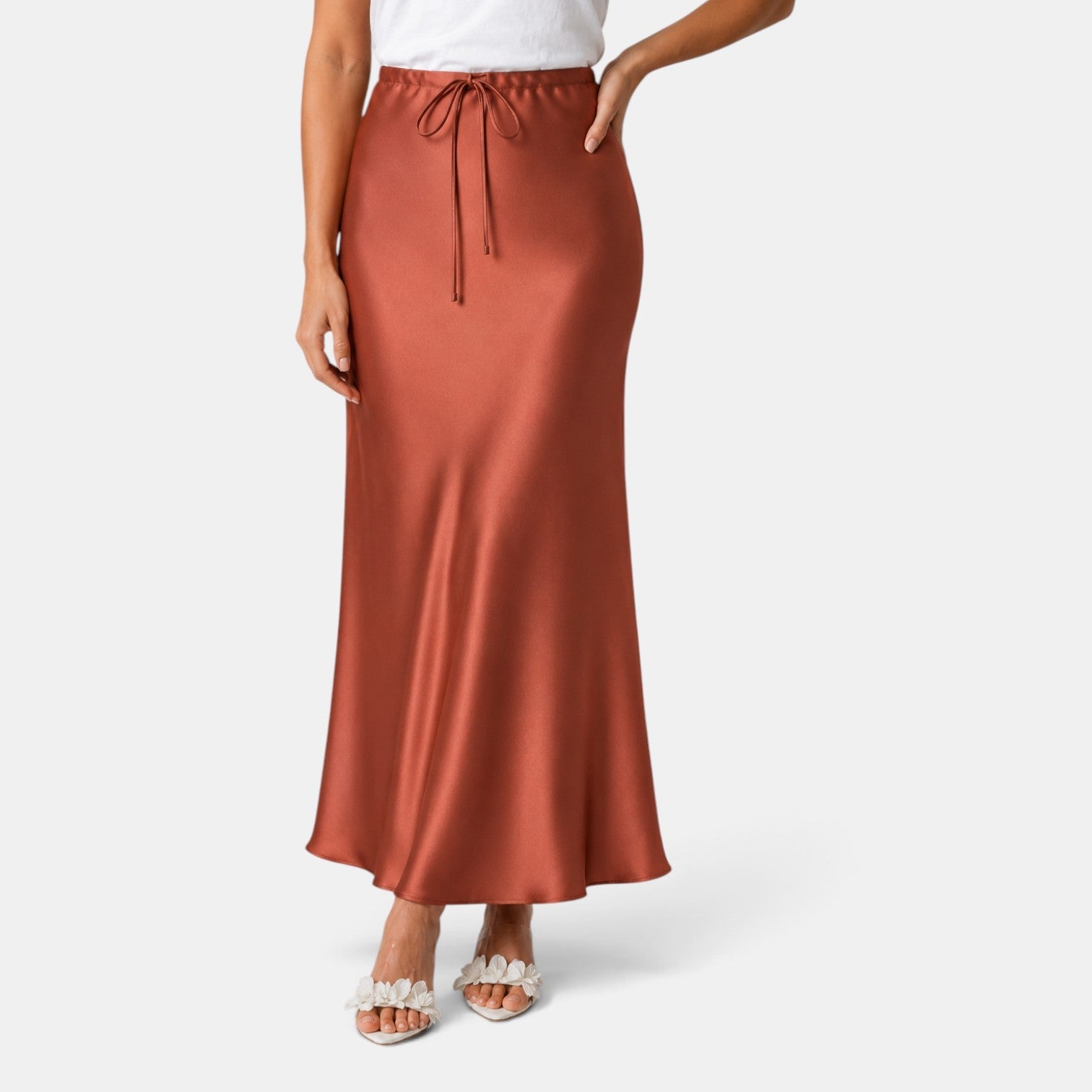 Women's Long Satin Skirt with Drawstring