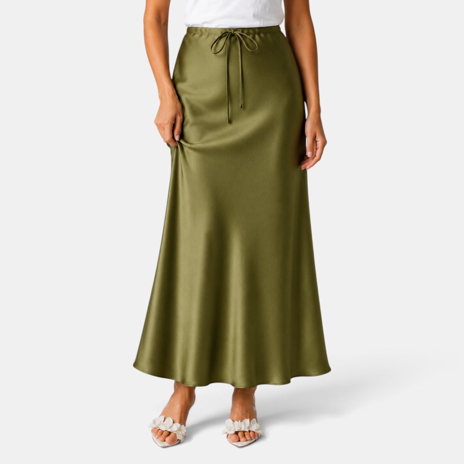 Women's Long Satin Skirt with Drawstring