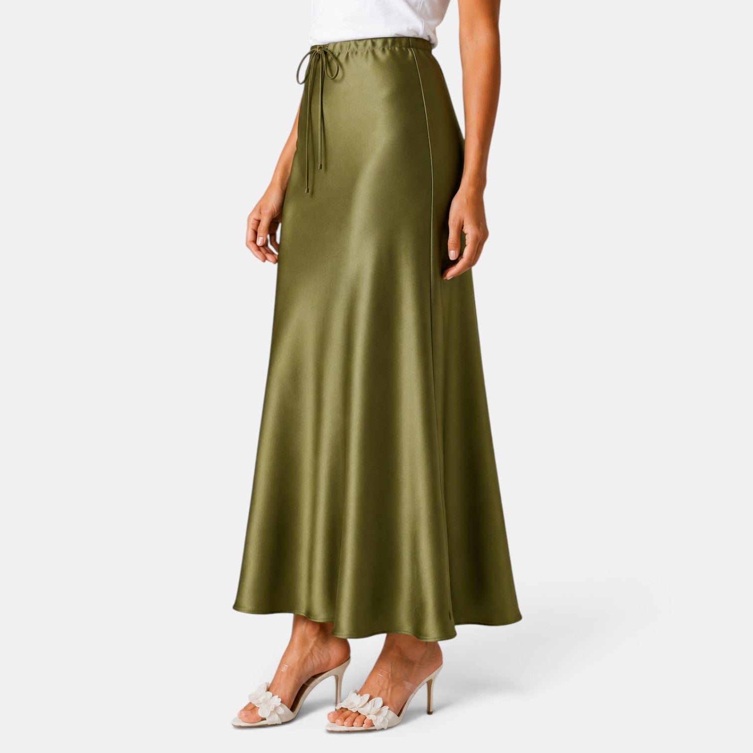 Women's Long Satin Skirt with Drawstring