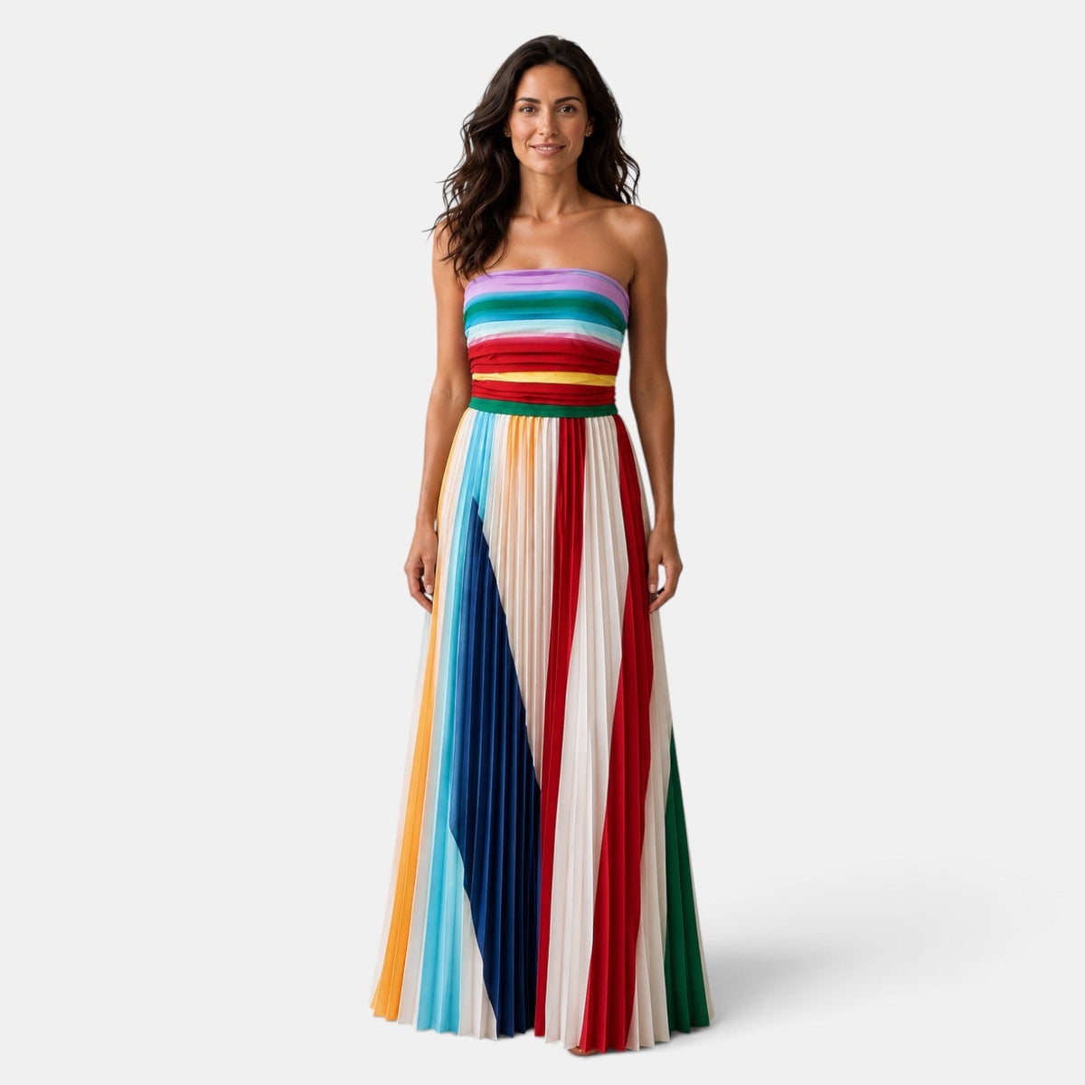 Women's Long Dress - Strapless Pleated