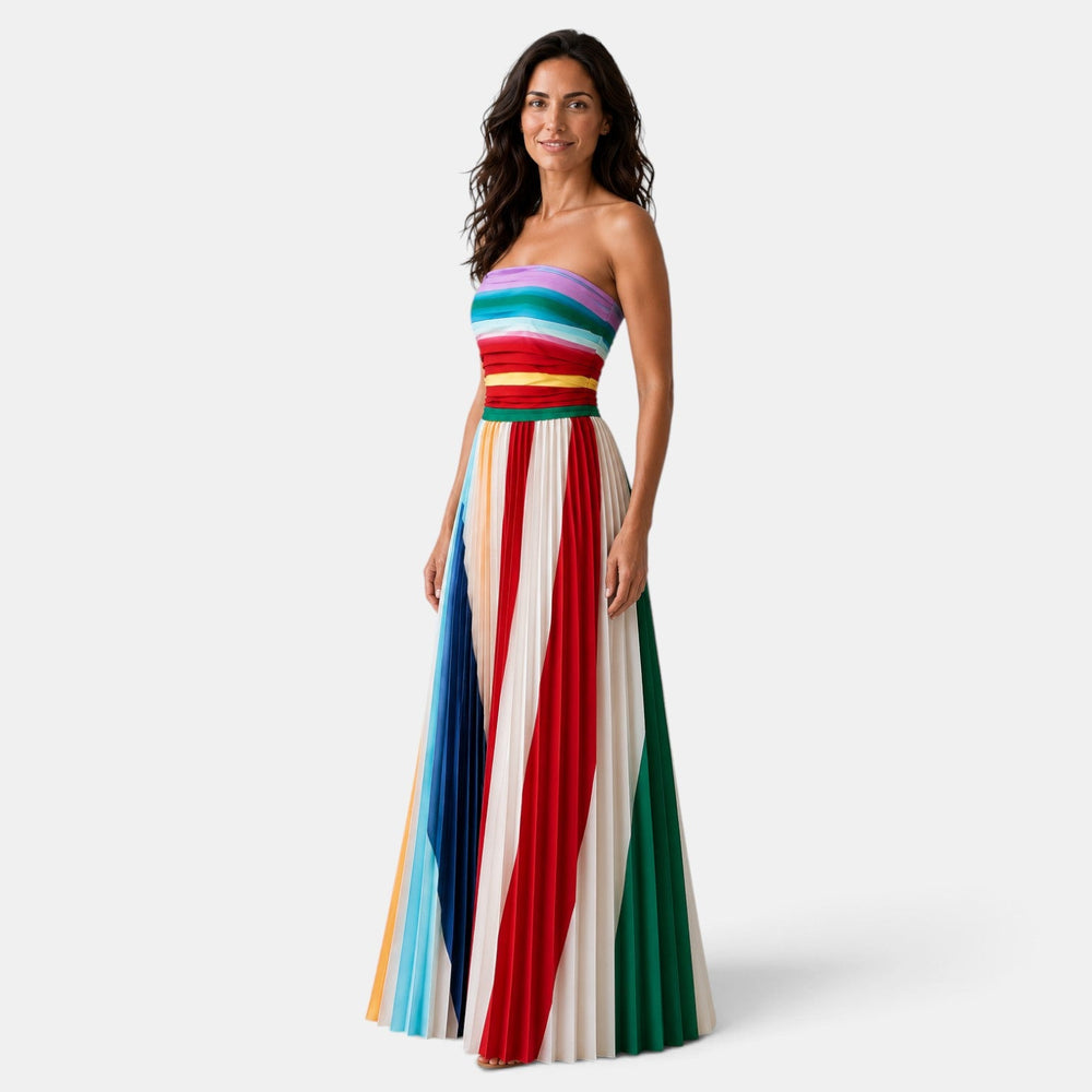 Women's Long Dress - Strapless Pleated