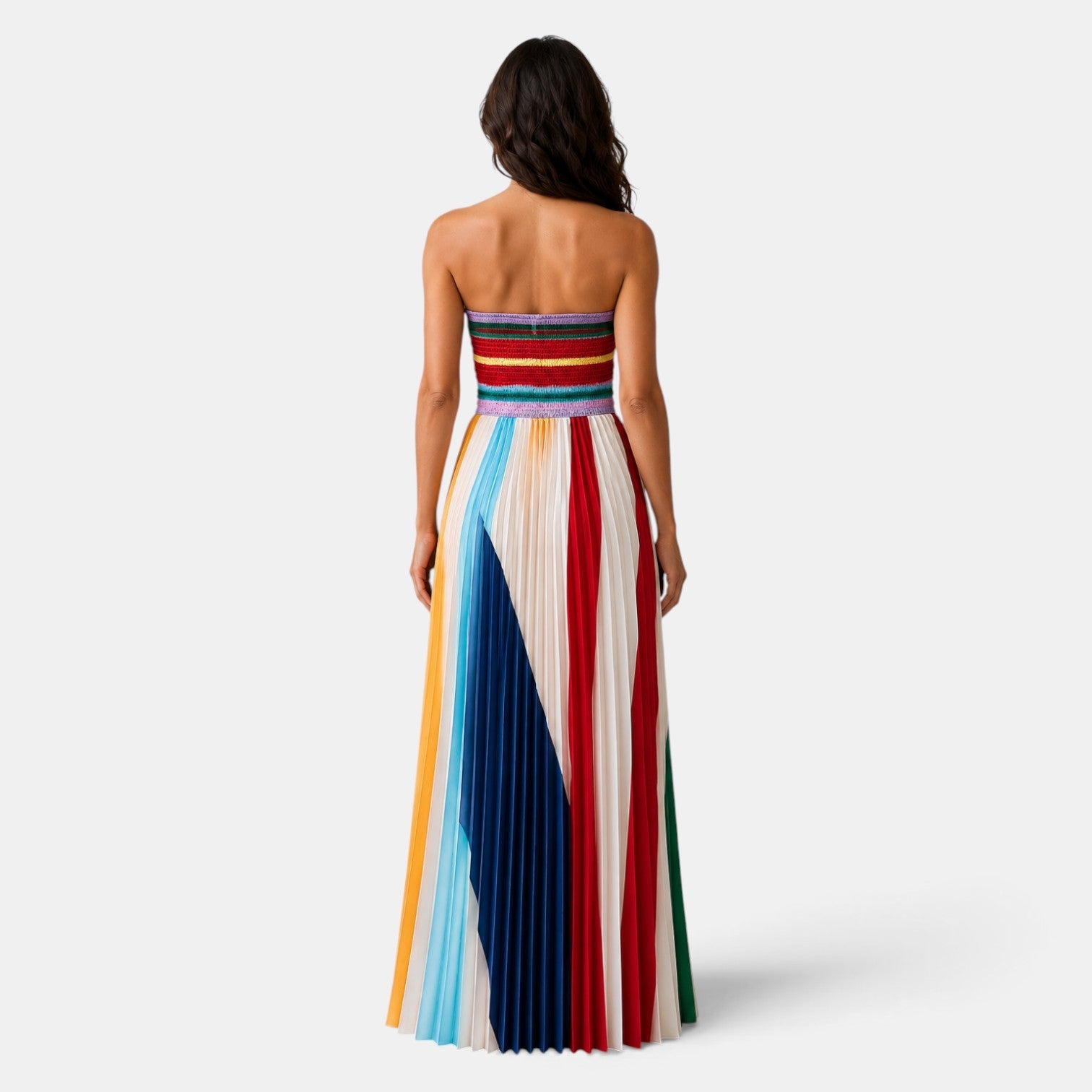 Women's Long Dress - Strapless Pleated