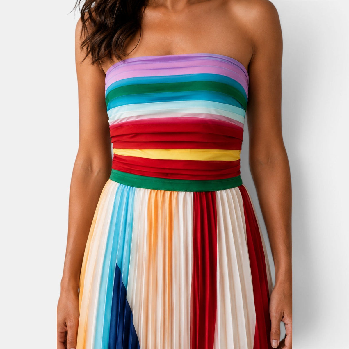 Women's Long Dress - Strapless Pleated