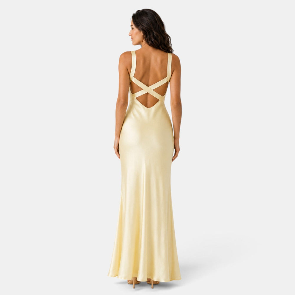 Yellow Satin Wedding Guest Dress