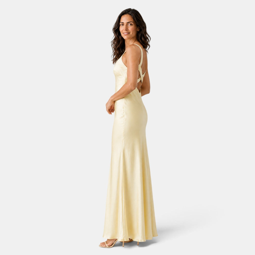 Yellow Satin Wedding Guest Dress