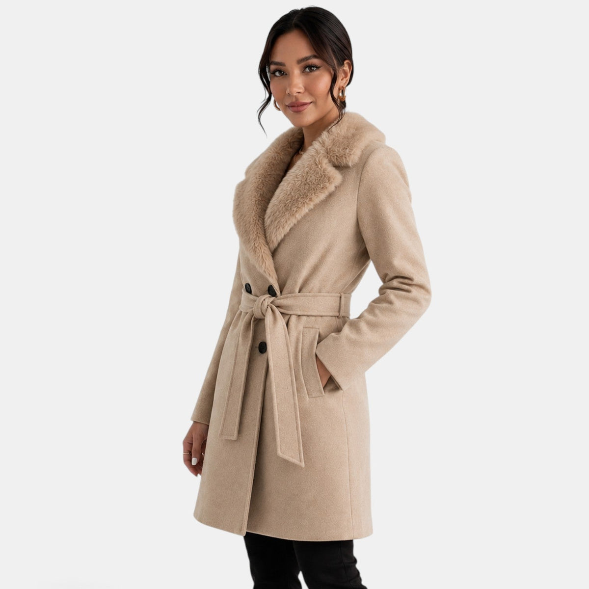 Beige Wool-Effect Coat