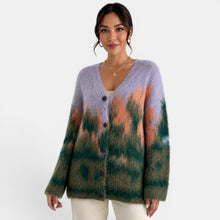 Women's Green Knit Landscape Cardigan