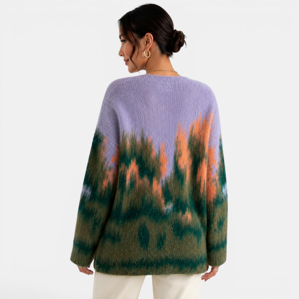 Women's Green Knit Landscape Cardigan