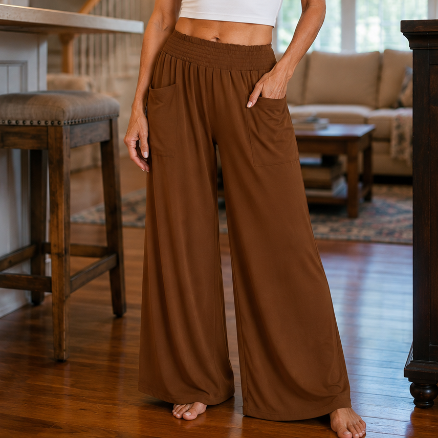 Wearlyn – High Waist Wide Leg Pants with Pockets, Soft Stretch Palazzo Pants for Women