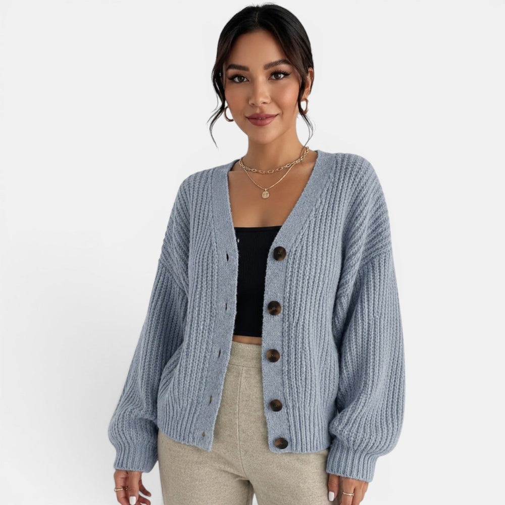 Women's Chunky Knit Lantern Sleeve Cardigan