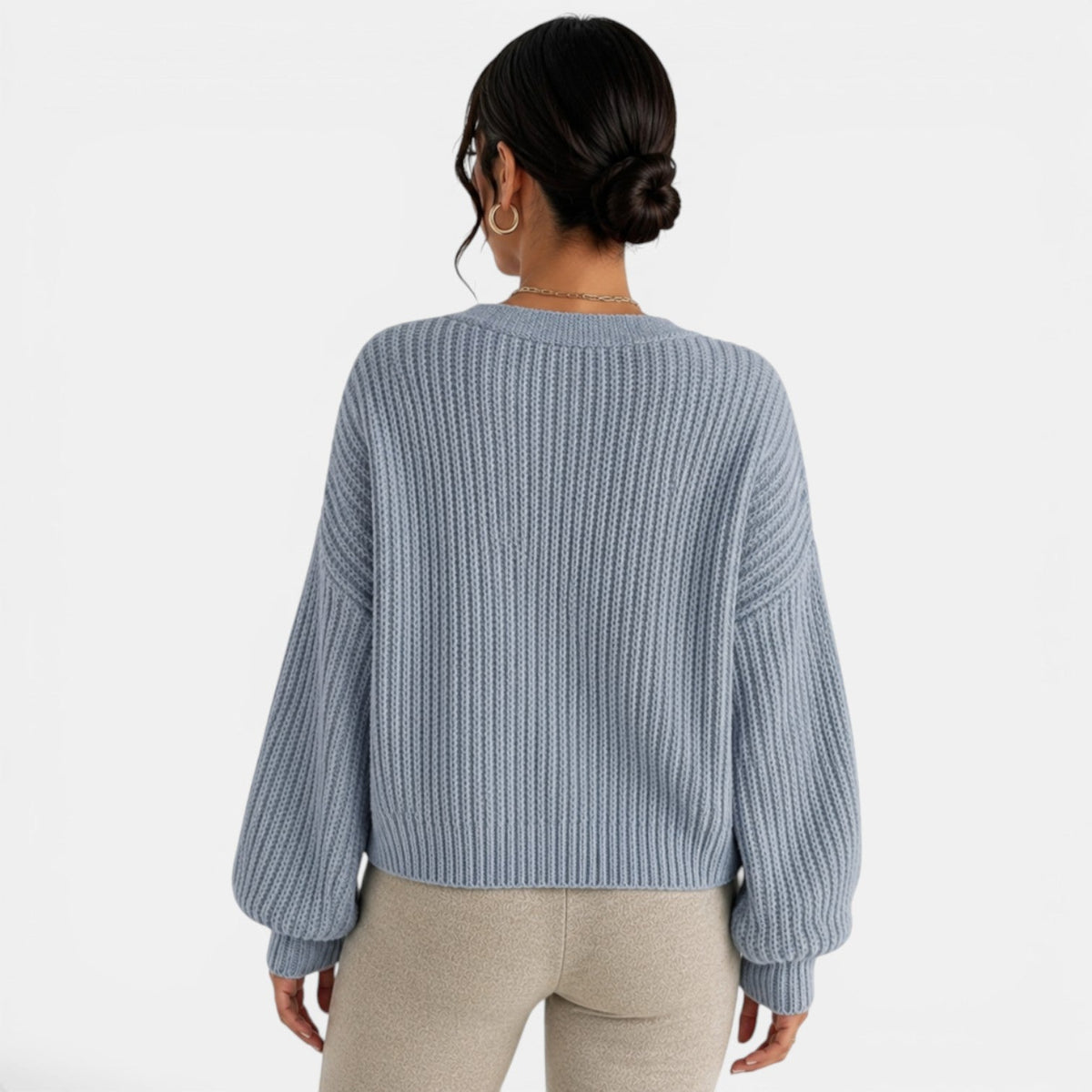 Women's Chunky Knit Lantern Sleeve Cardigan