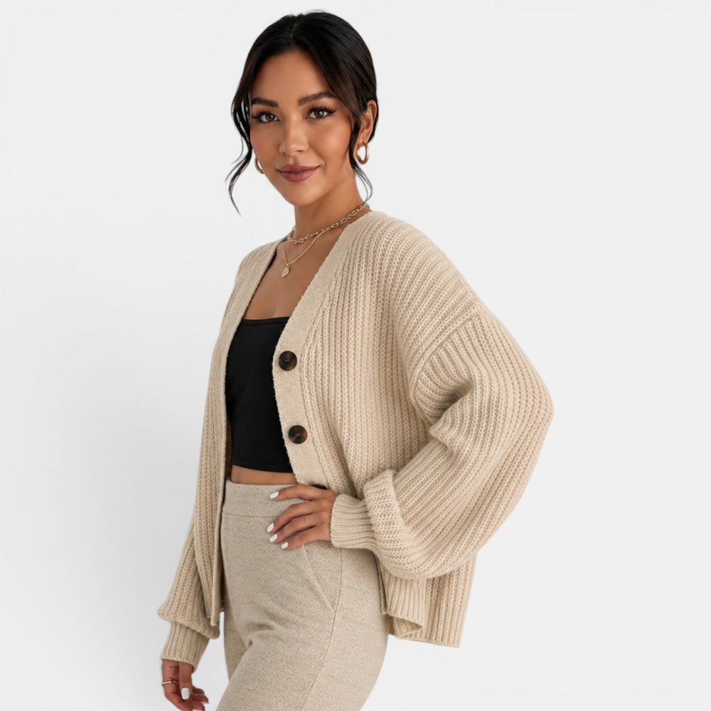 Women's Chunky Knit Lantern Sleeve Cardigan