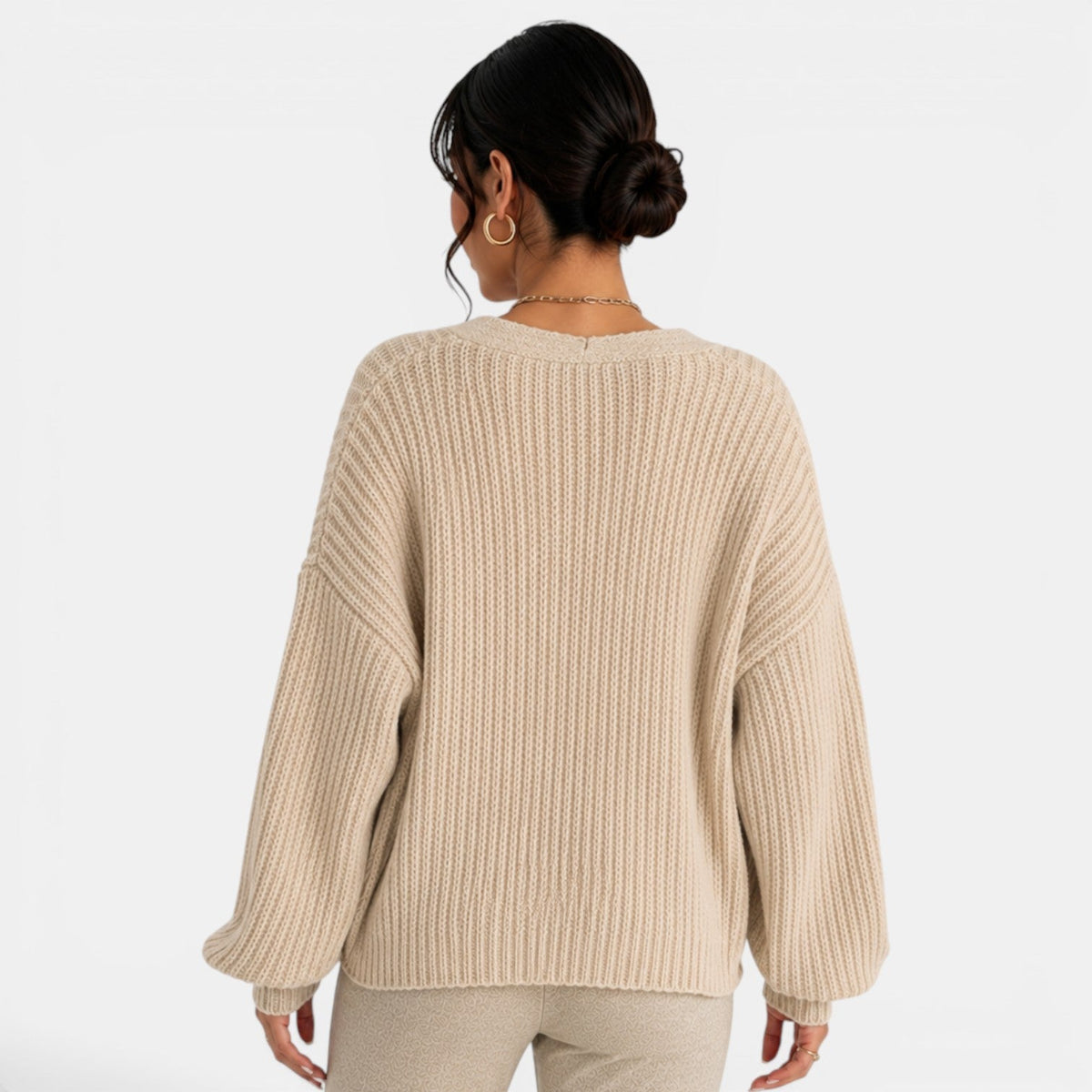Women's Chunky Knit Lantern Sleeve Cardigan