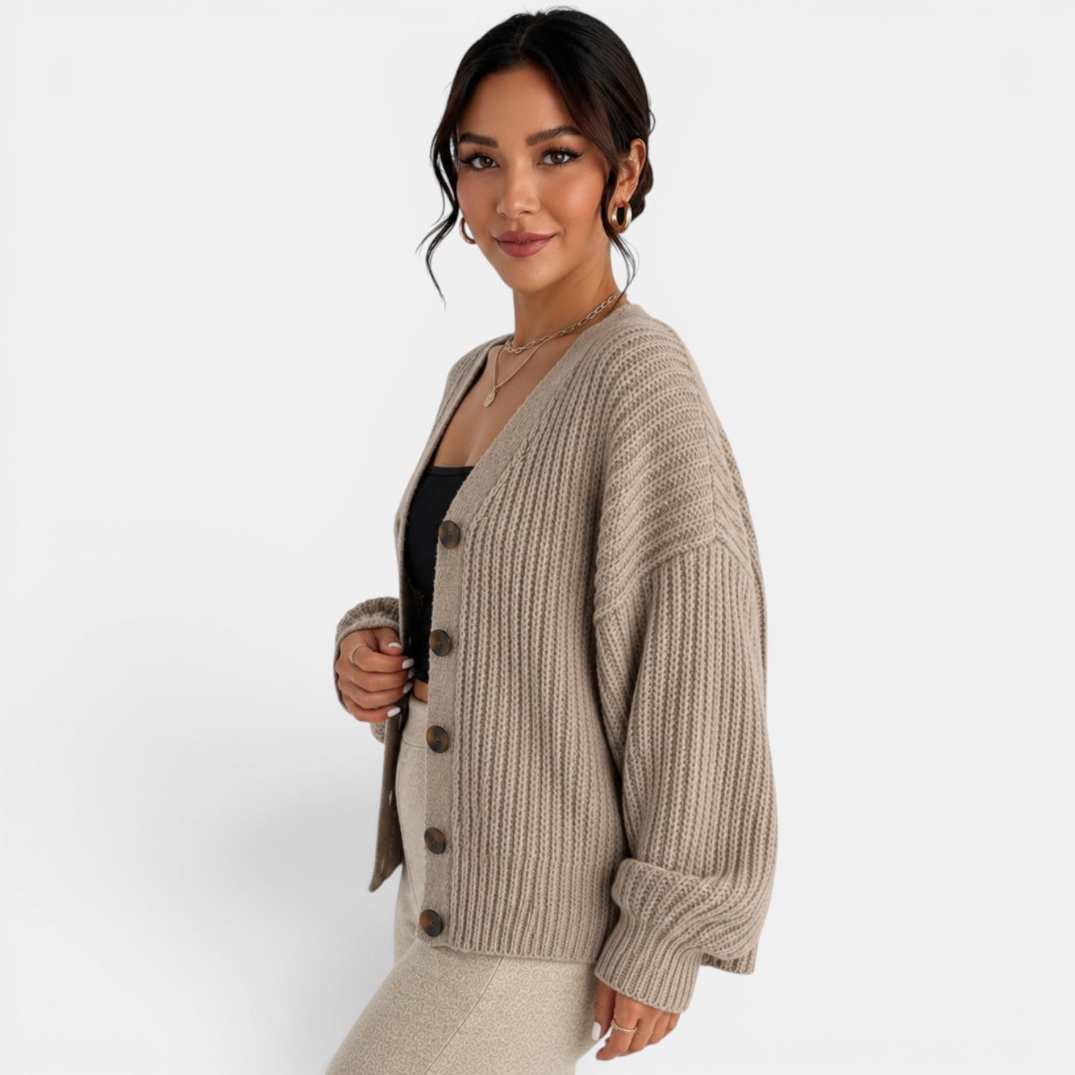 Women's Chunky Knit Lantern Sleeve Cardigan
