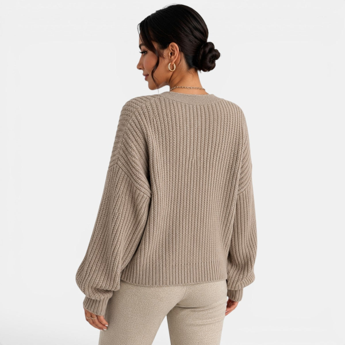 Women's Chunky Knit Lantern Sleeve Cardigan