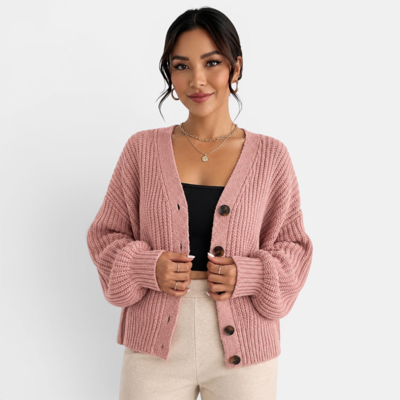 Women's Chunky Knit Lantern Sleeve Cardigan