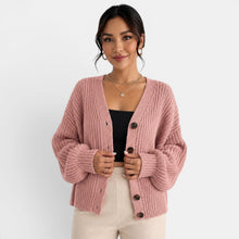Women's Chunky Knit Lantern Sleeve Cardigan