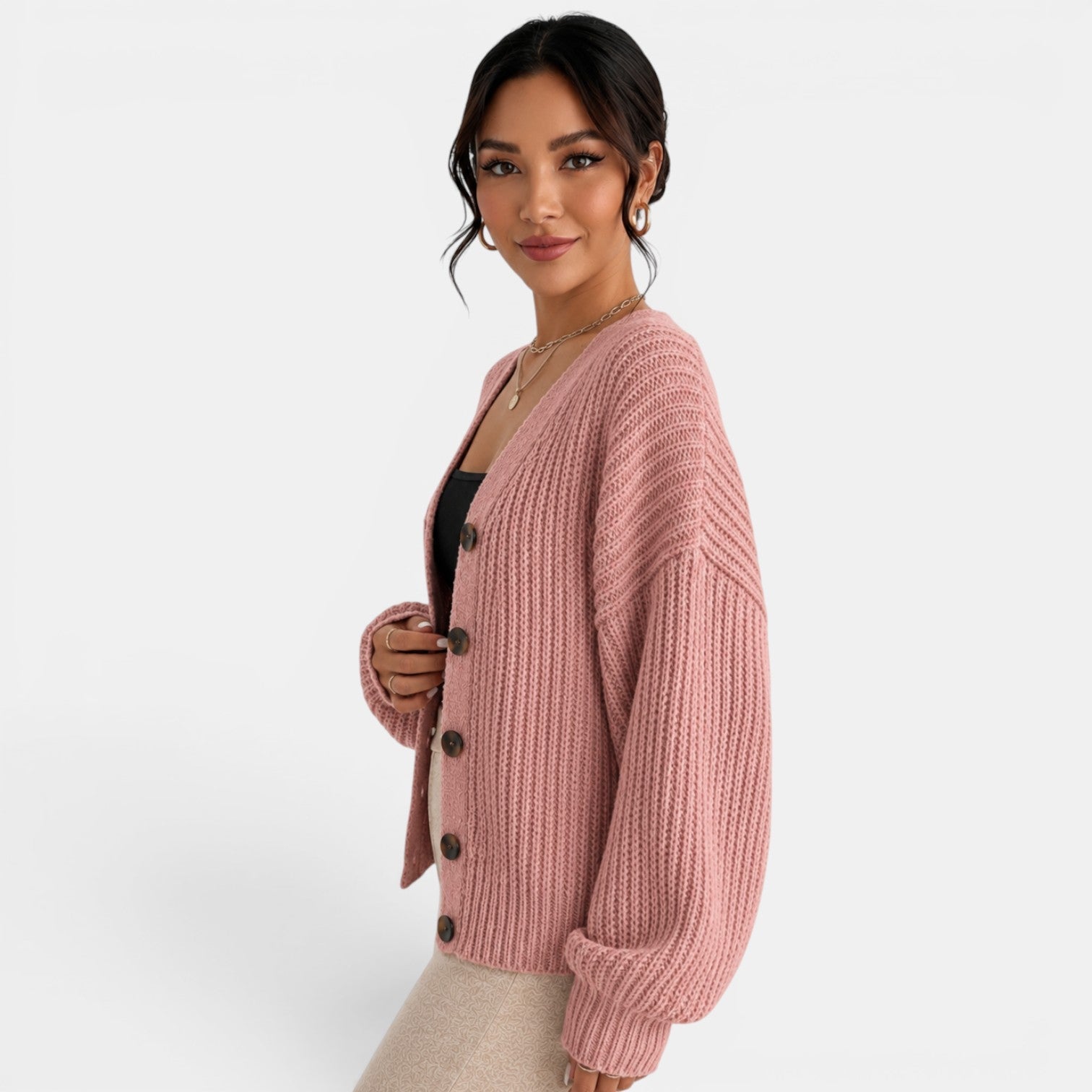 Women's Chunky Knit Lantern Sleeve Cardigan