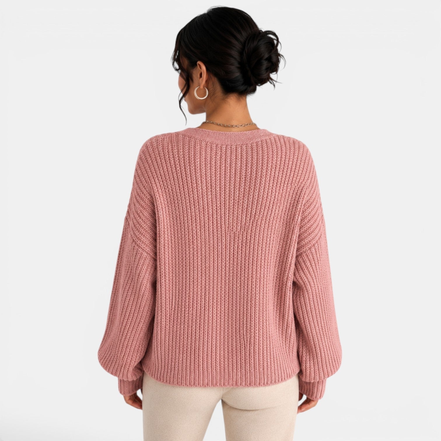 Women's Chunky Knit Lantern Sleeve Cardigan