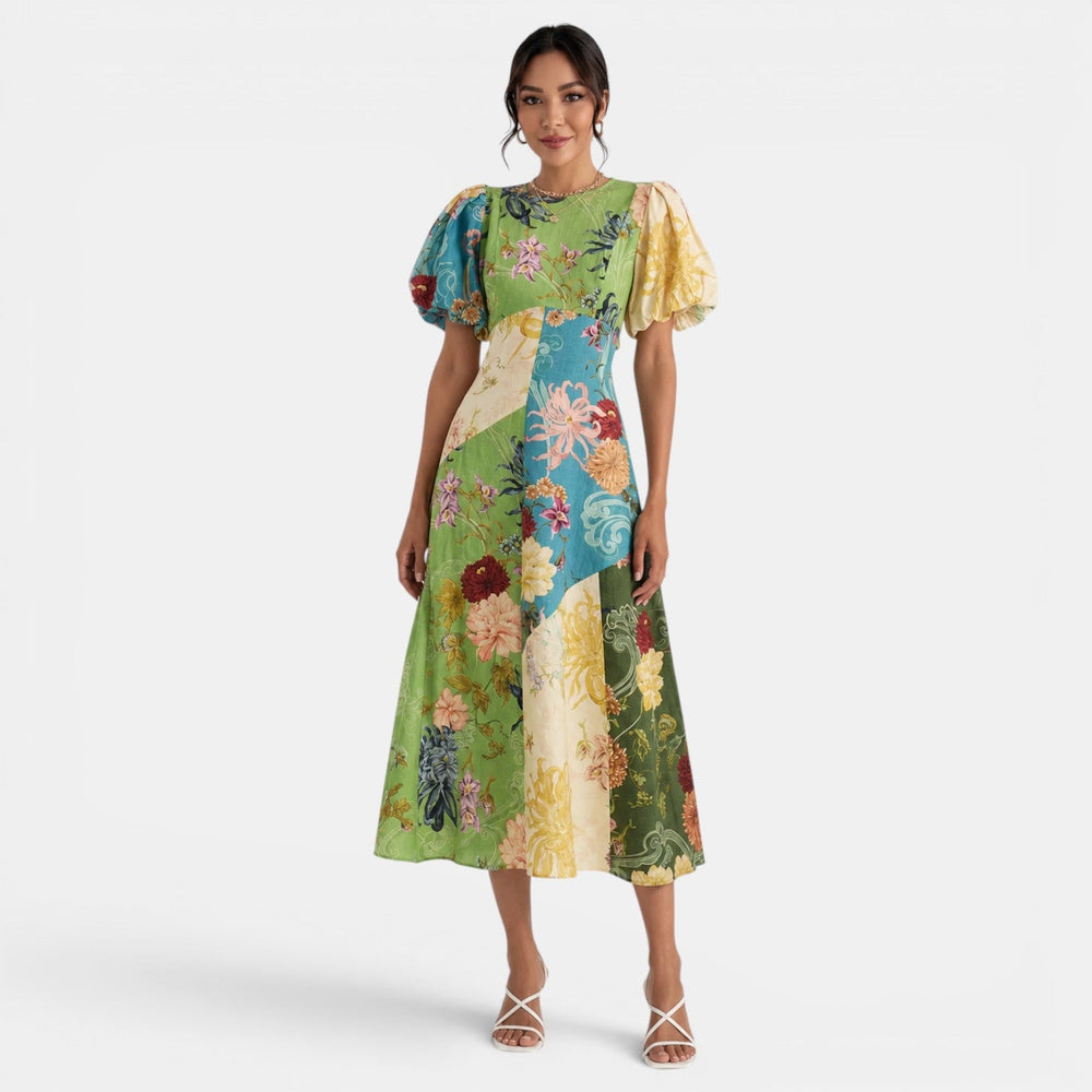 Midi Floral Linen Summer Dress