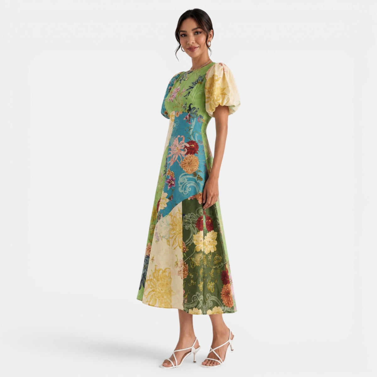 Midi Floral Linen Summer Dress