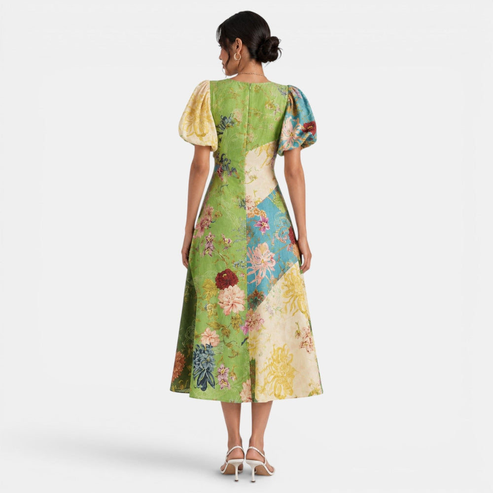 Midi Floral Linen Summer Dress
