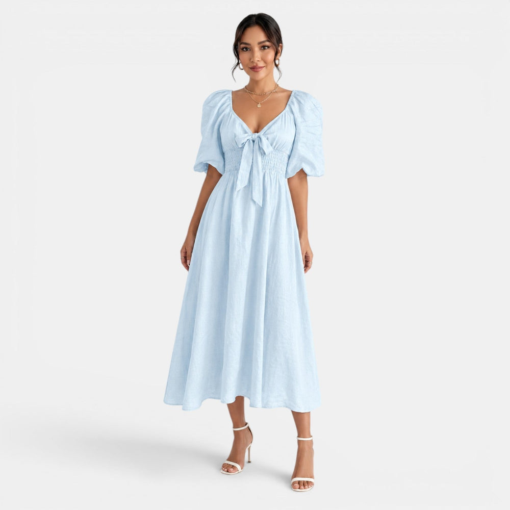 Women's Light Blue Linen Midi Dress