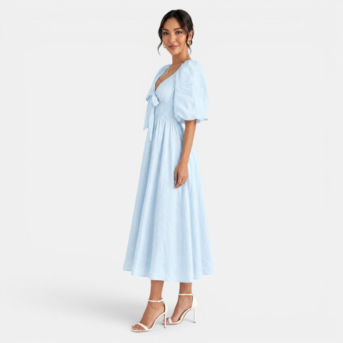 Women's Light Blue Linen Midi Dress