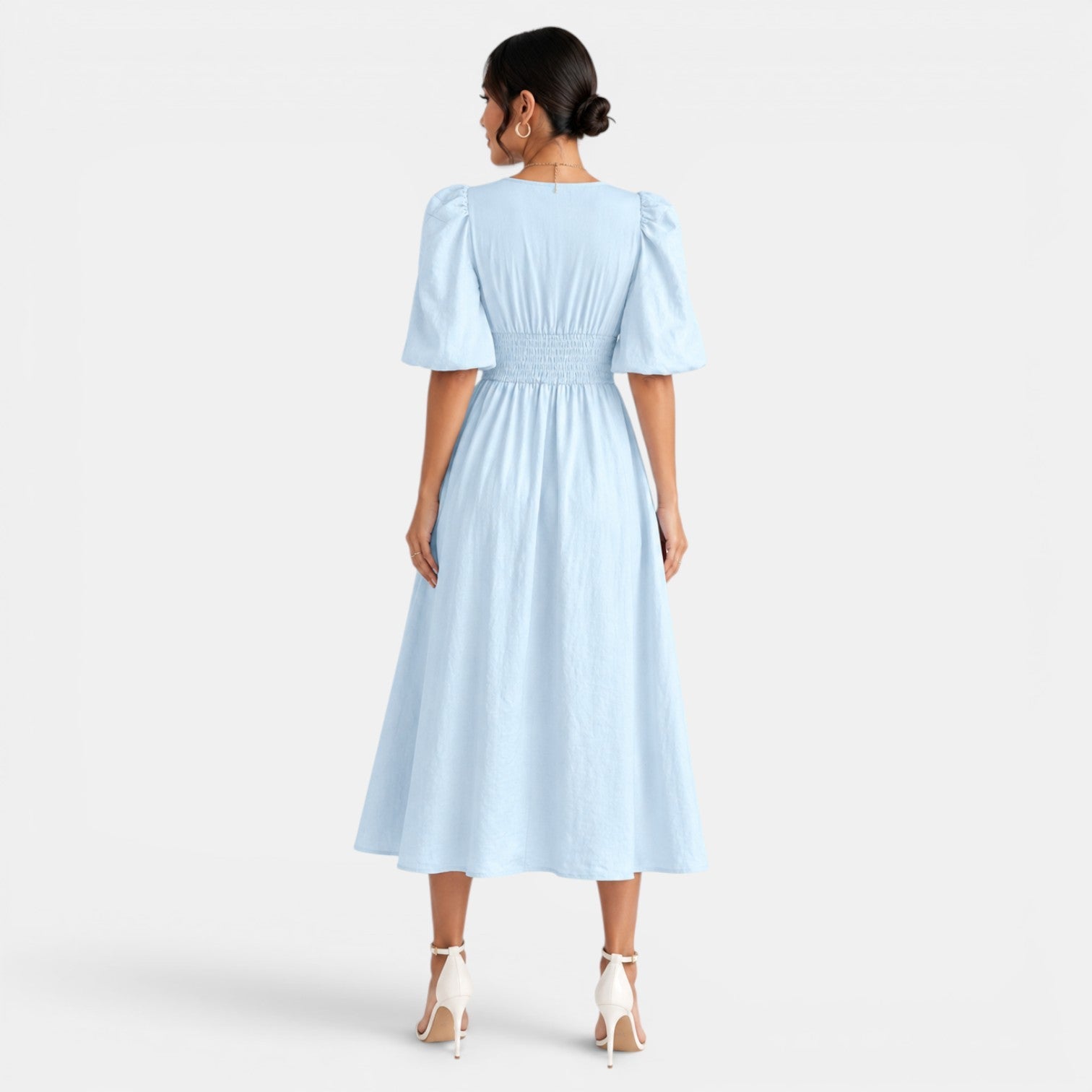 Women's Light Blue Linen Midi Dress