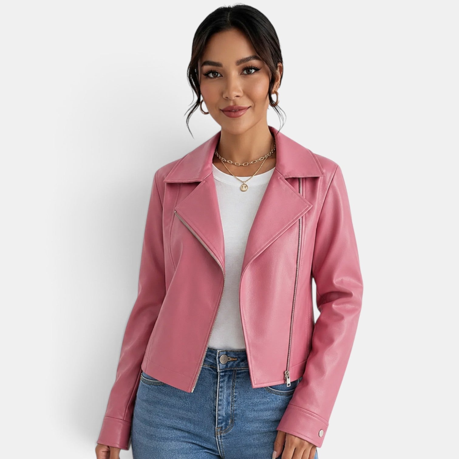 Women's Pink Leather Jacket Autumn