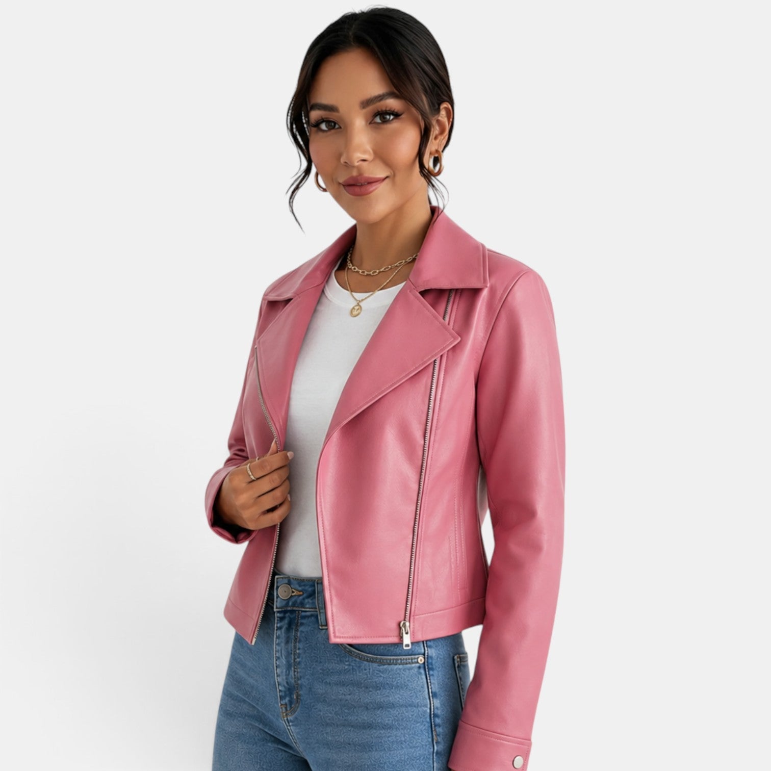 Women's Pink Leather Jacket Autumn