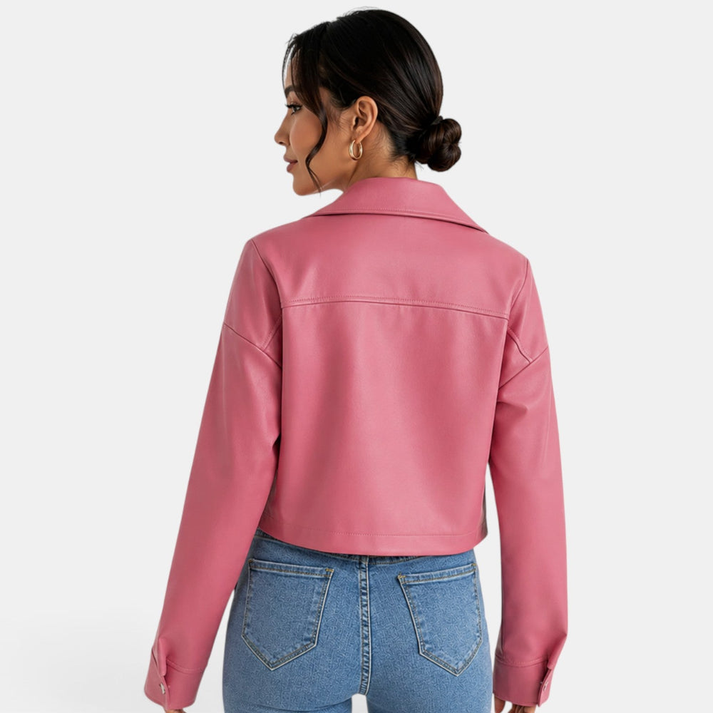Women's Pink Leather Jacket Autumn