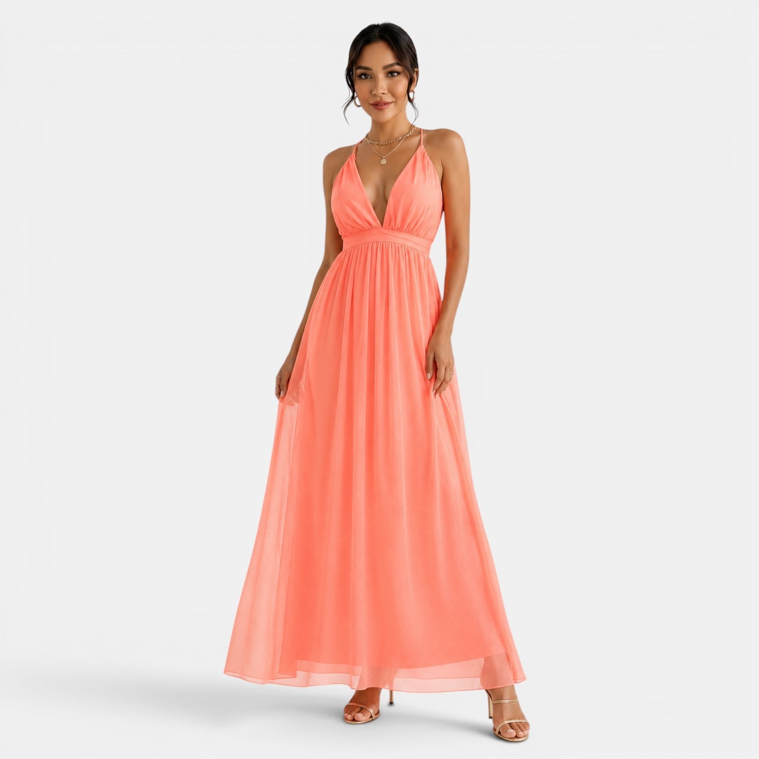 Women's Orange Tulle Maxi Dress