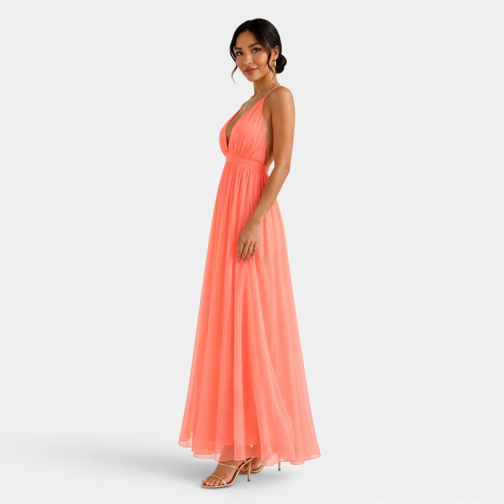 Women's Orange Tulle Maxi Dress