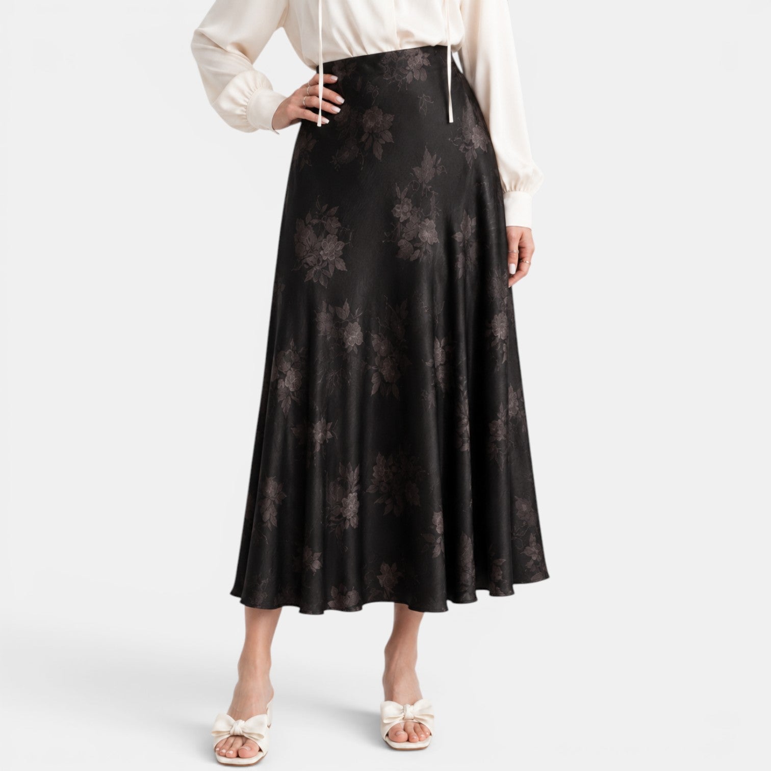 Women's Satin Rose Maxi Skirt