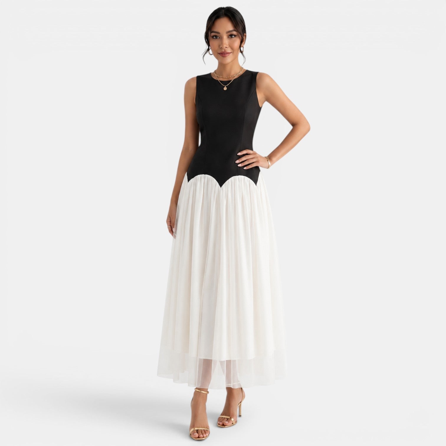 Black Beige Two-Tone Maxi Dress