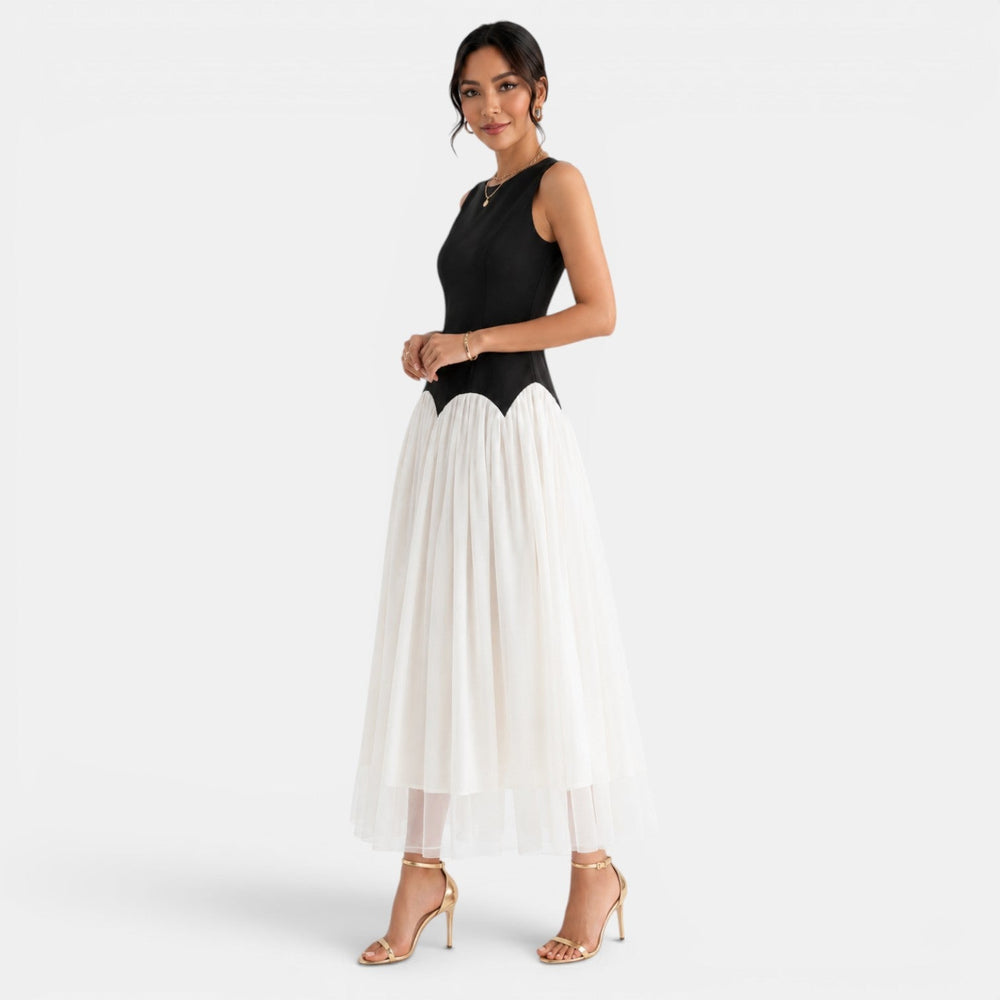 Black Beige Two-Tone Maxi Dress