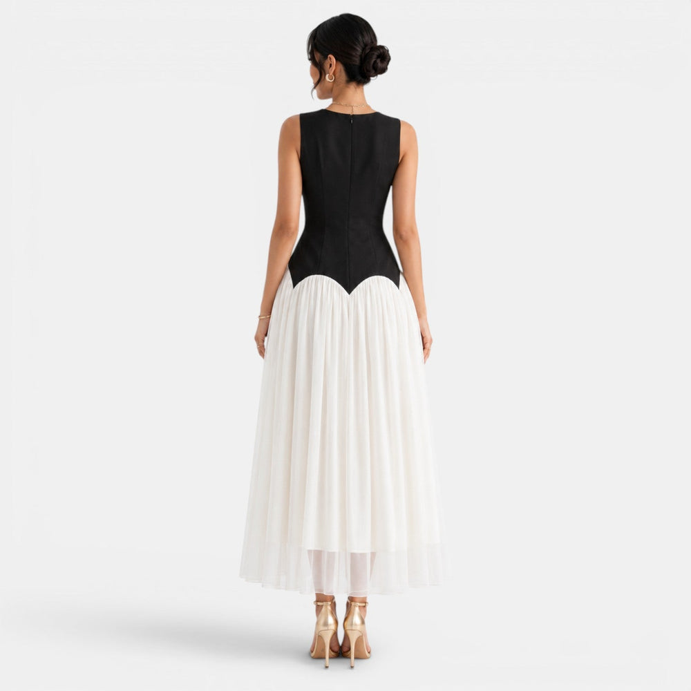 Black Beige Two-Tone Maxi Dress