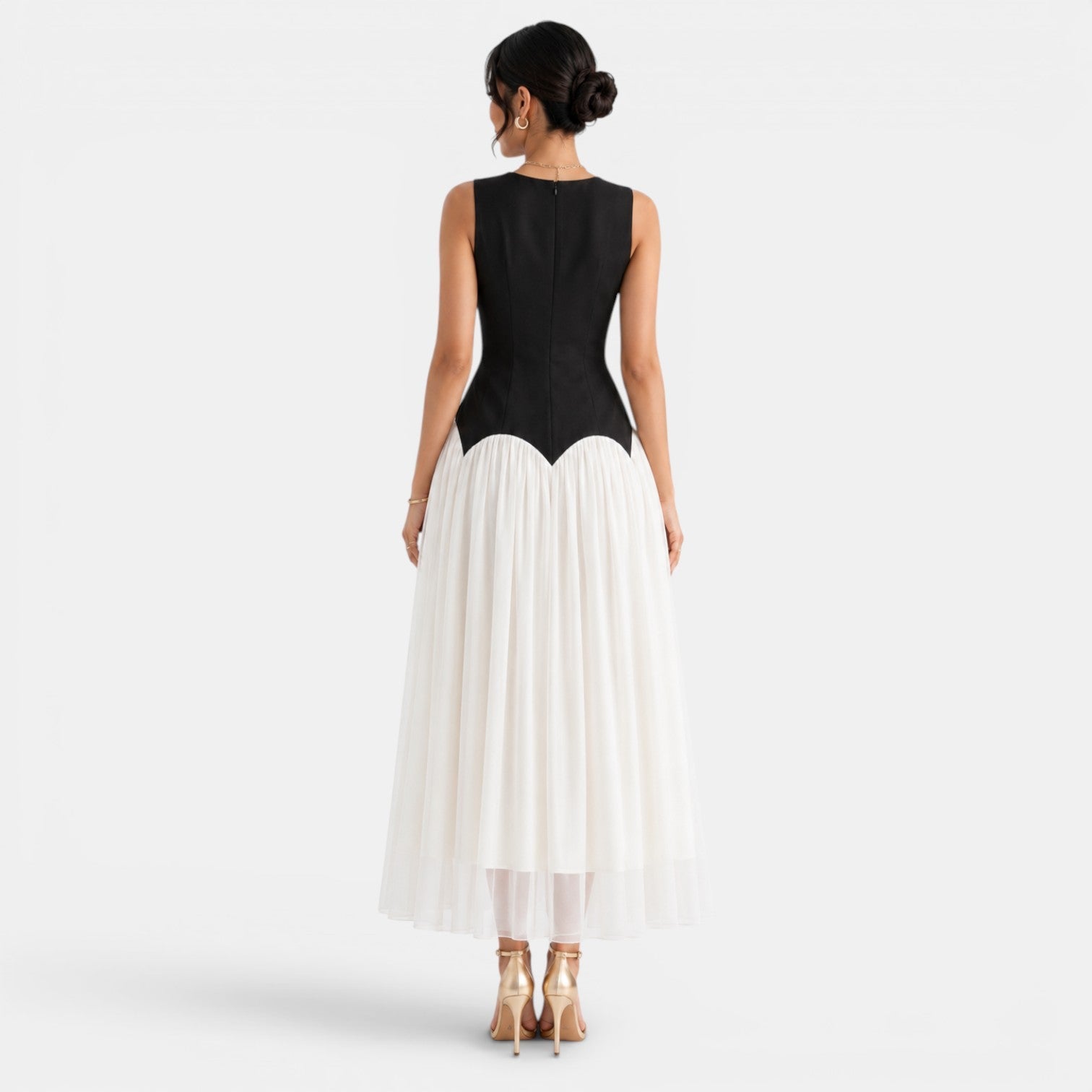Black Beige Two-Tone Maxi Dress