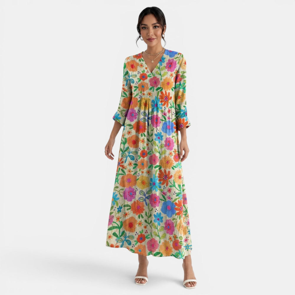 Printed Linen Midi Dress