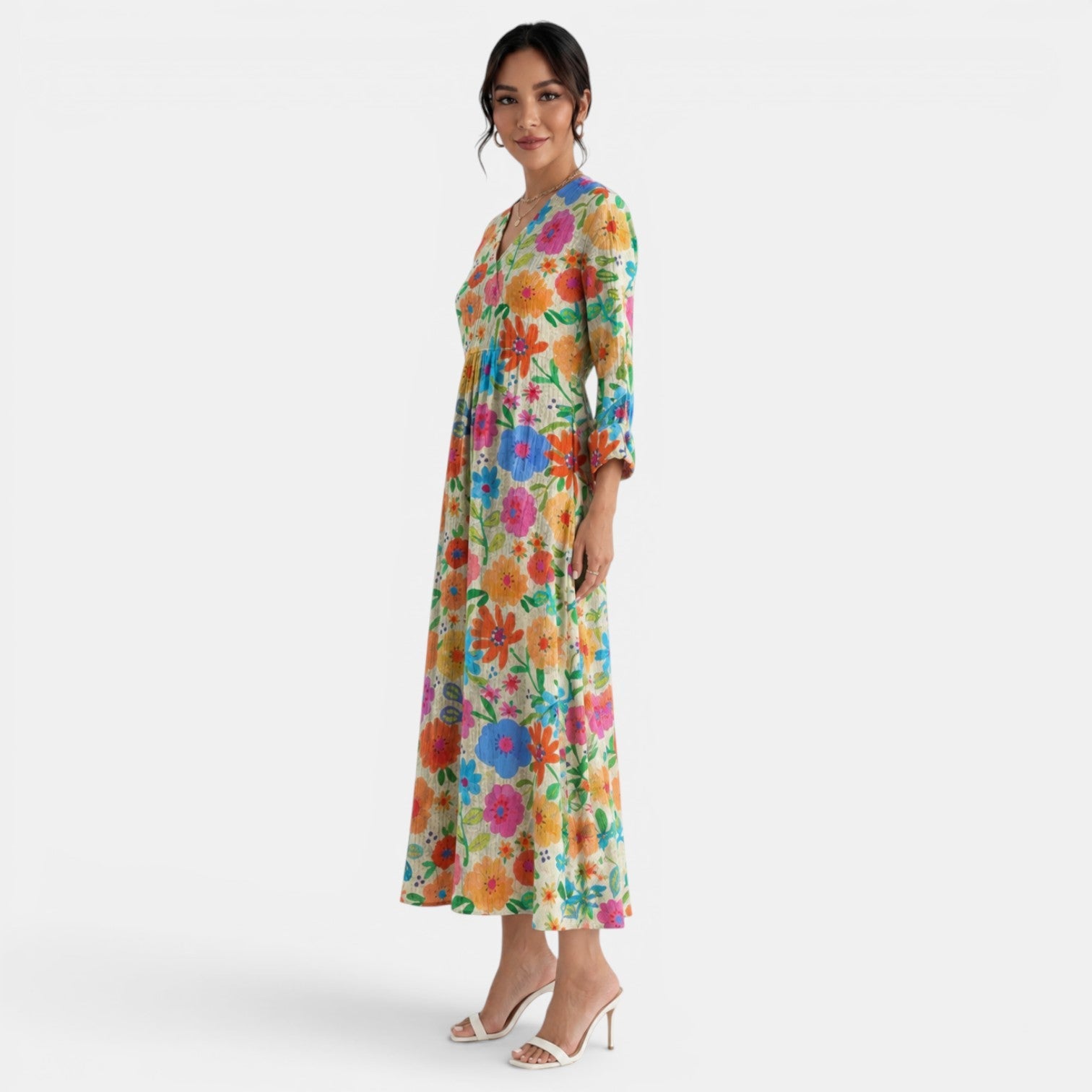 Printed Linen Midi Dress
