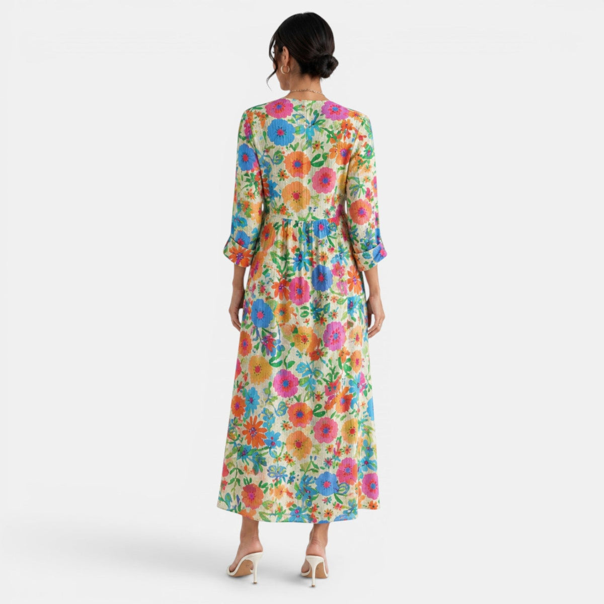 Printed Linen Midi Dress