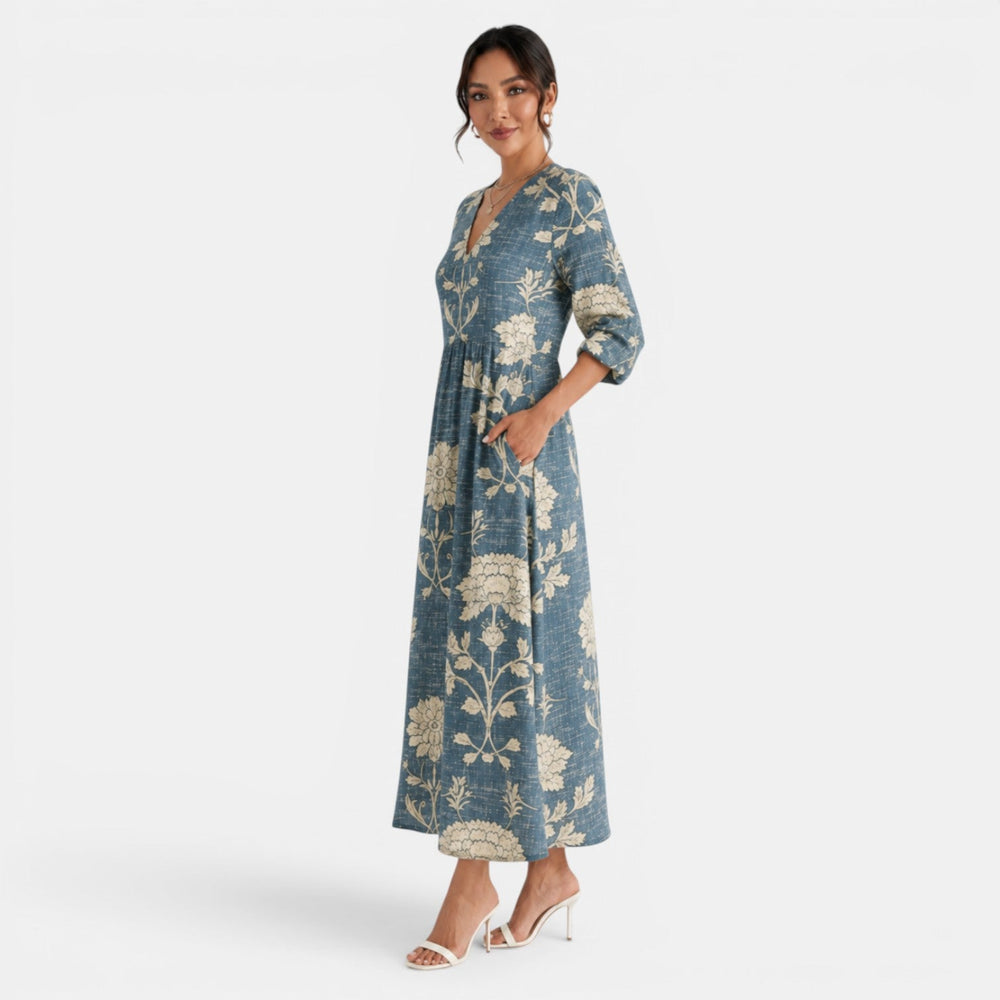 Printed Linen Midi Dress